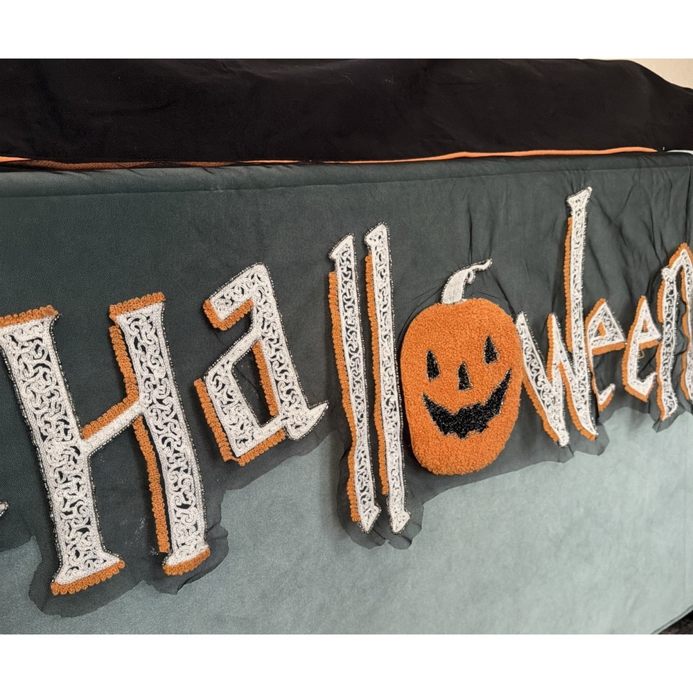 Isaac Mizrahi Mantel Scarf banner Happy Halloween Black Beige Orange Decoration - Picture 5 of 6